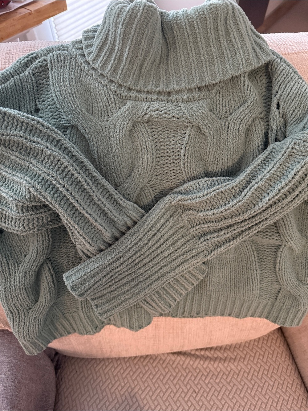 moon & madison Sage Green Cable Turtleneck Sweater